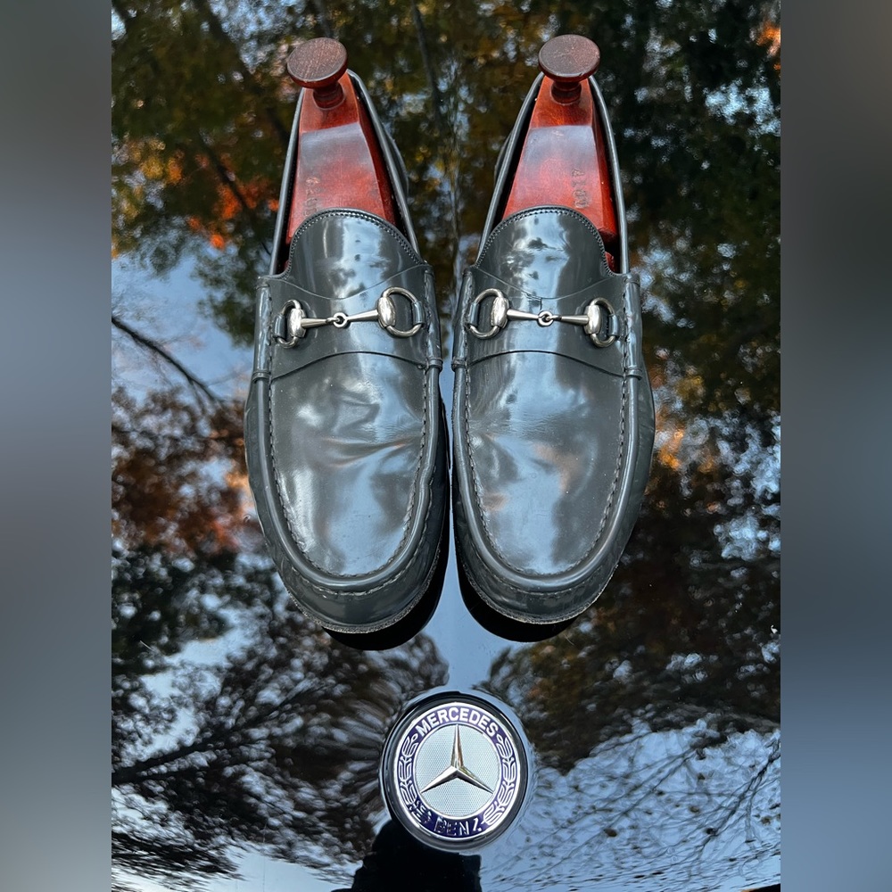 Patent leather gray Gucci loafers Men’s size 11